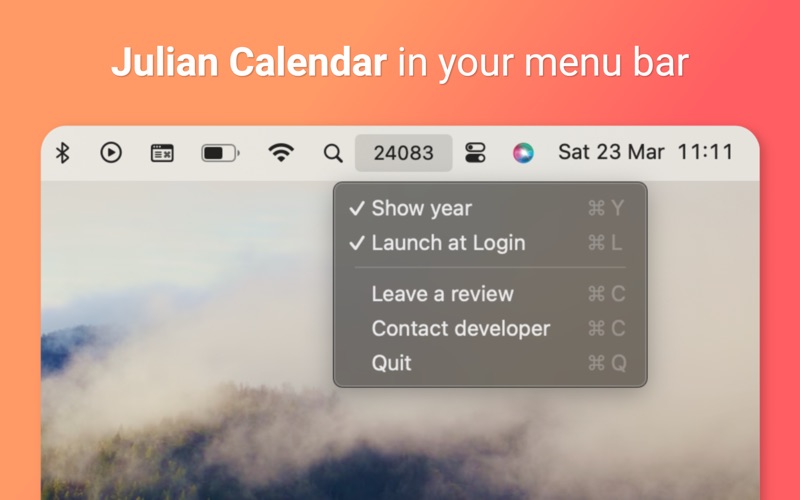 Julian Calendar Menu Bar screenshot
