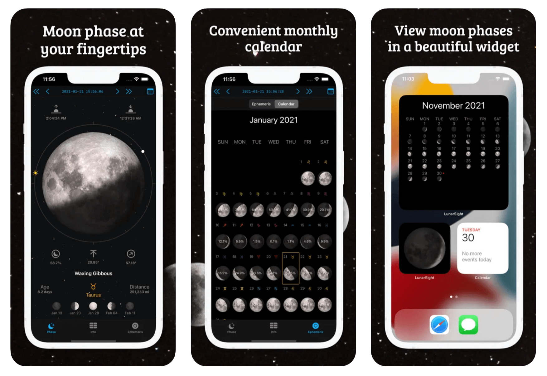 LunarSight Moon Phase Calendar Screenshots