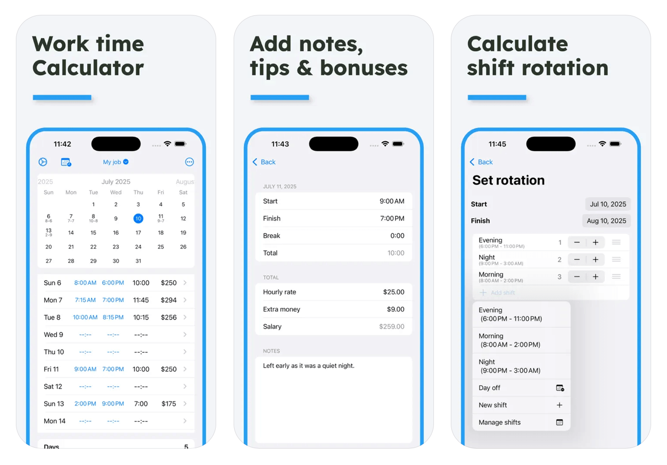 Work Hours Calculator App Screenshots